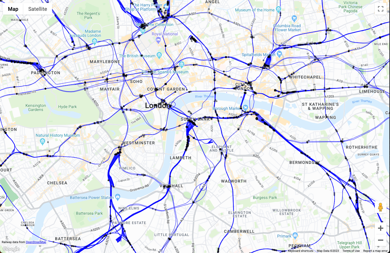 mapa ferroviário de Londres