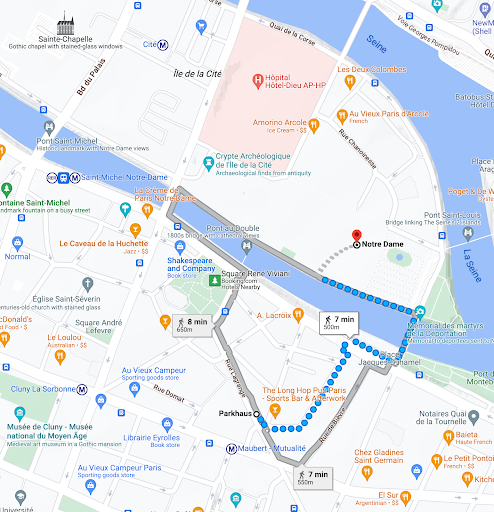 Ruta a pie desde estacionamiento hasta Notre Dame