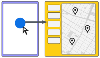 Um mapa com um ponto azul que faz referência a um mapa em uma nova janela.