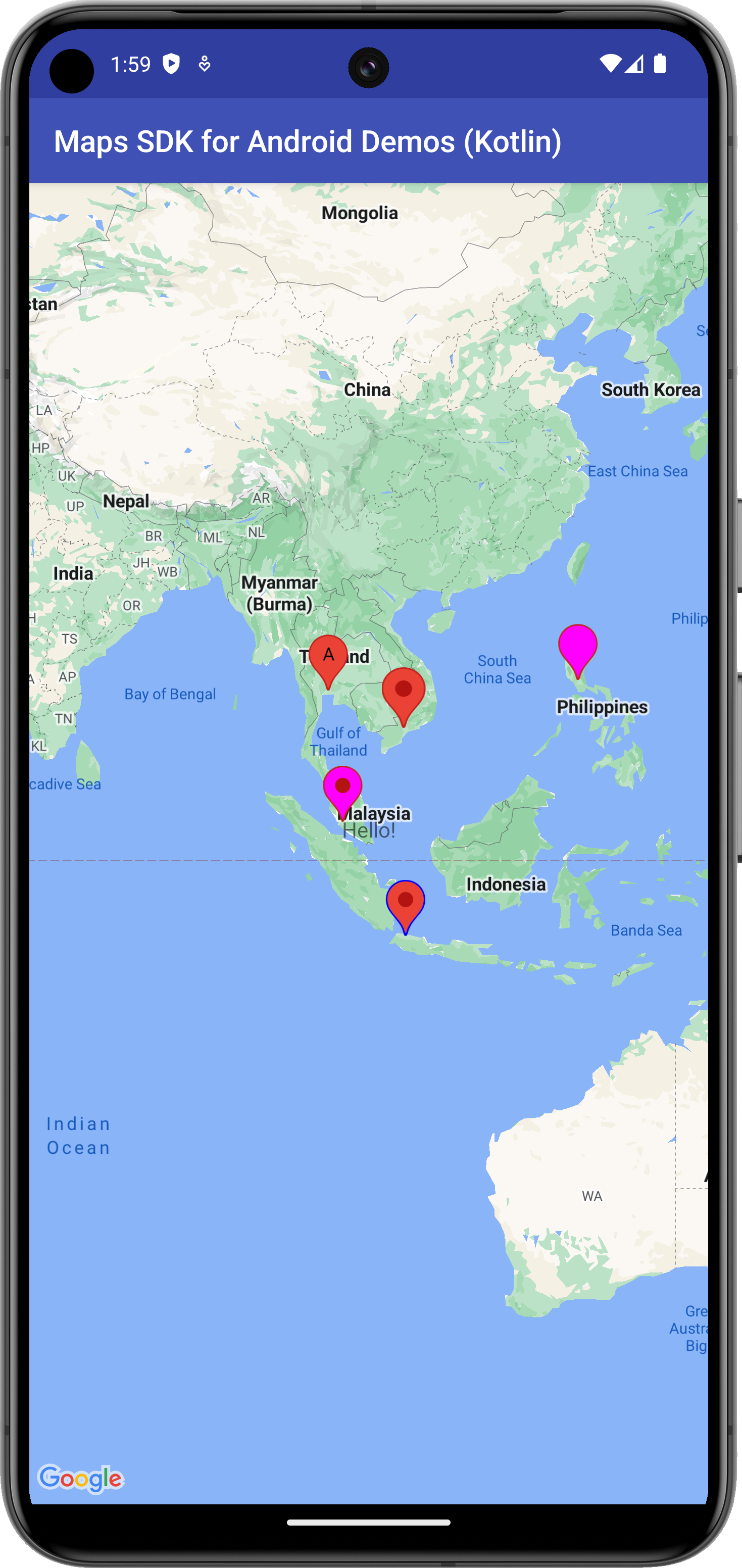 แผนที่ที่มีเครื่องหมายหลายรายการ