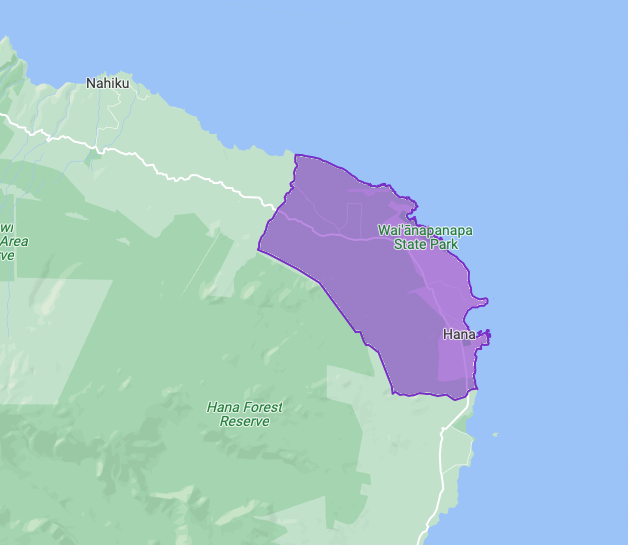 Captura de pantalla que muestra el polígono de Hana Hawaii.
