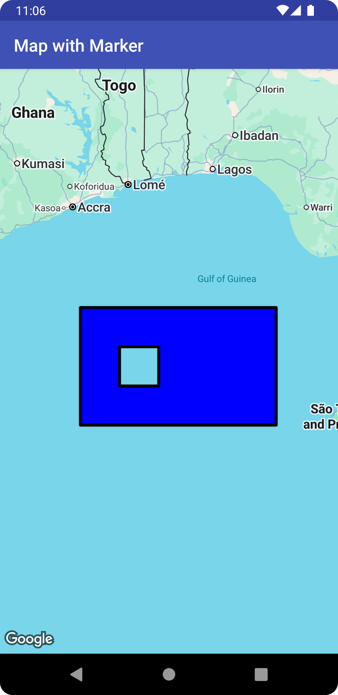 Mapa con una polilínea rectangular hueca