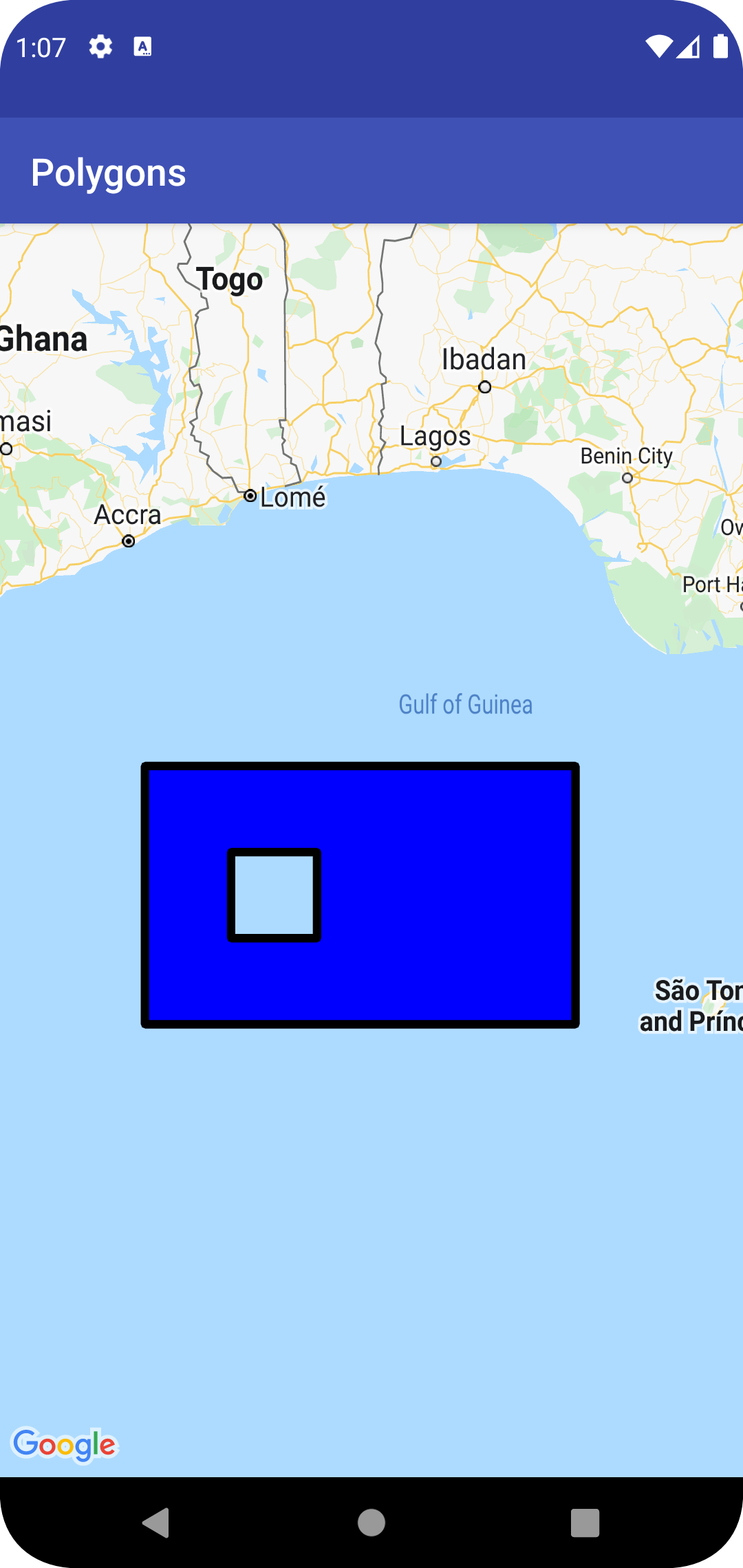 Mapa com uma polilinha em retângulo vazio