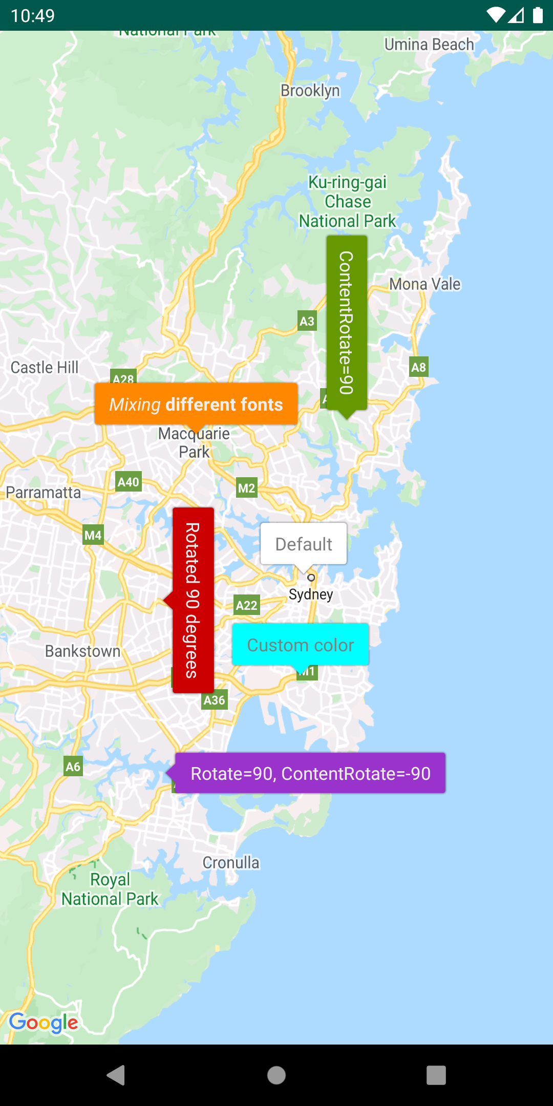 แผนที่ที่มีไอคอนฟองอากาศ