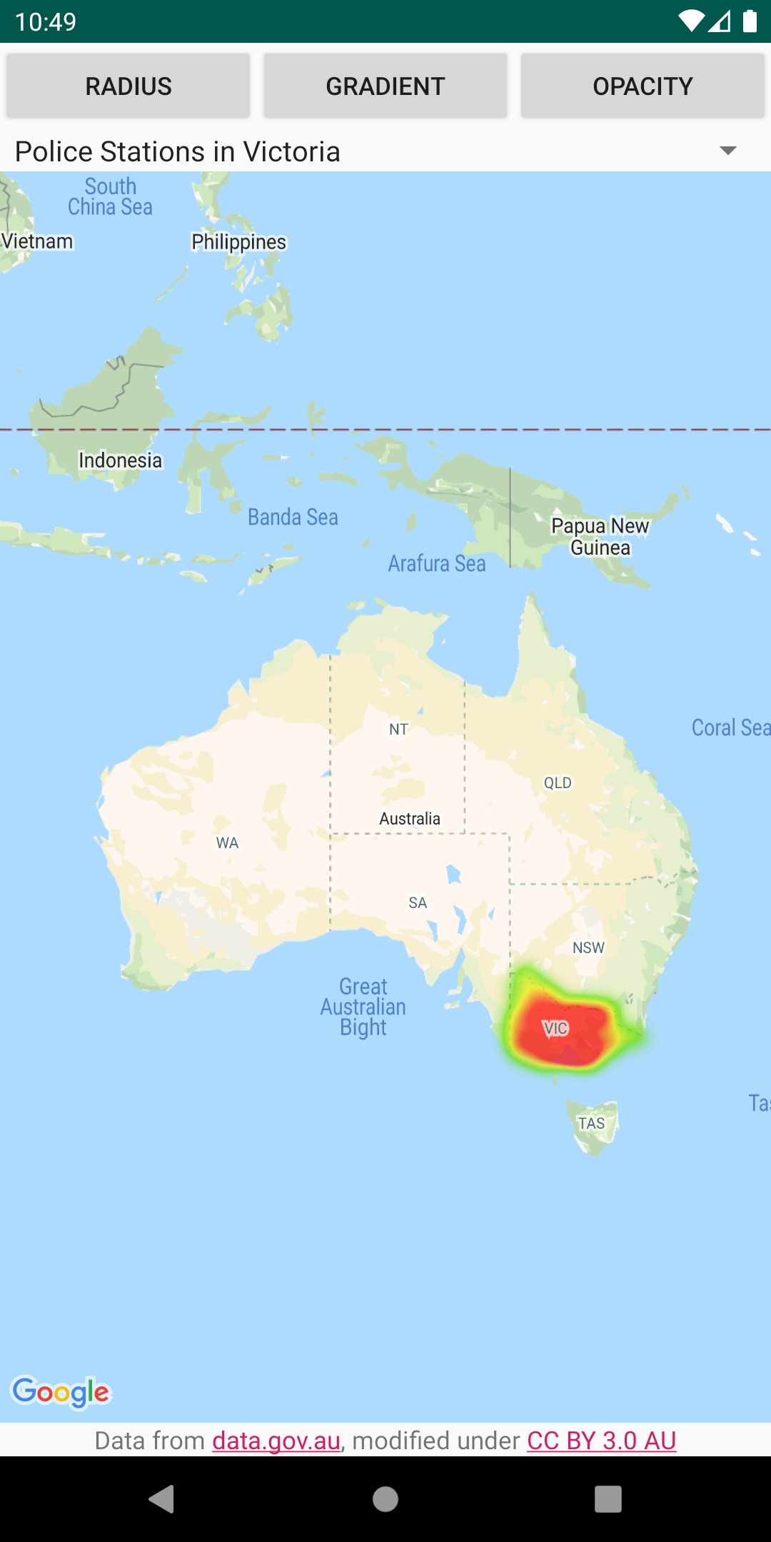 Mapa com um mapa de calor