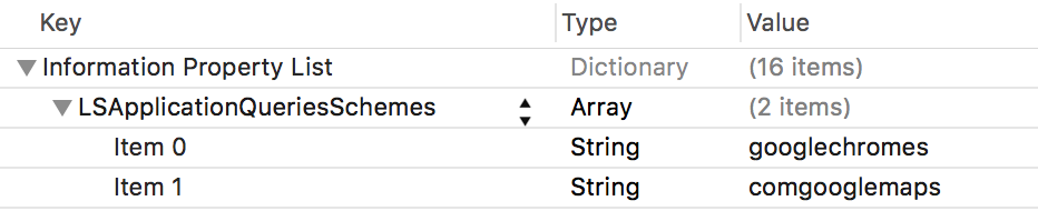 Configuração `LSApplicationQueriesSchemes` no
Xcode