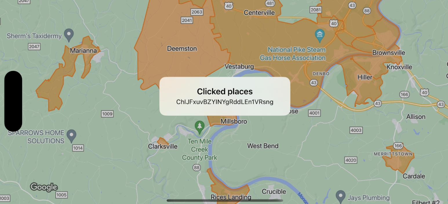 نموداری که یک نقشه چندضلعی مرزی کلیک شده را نشان میدهد