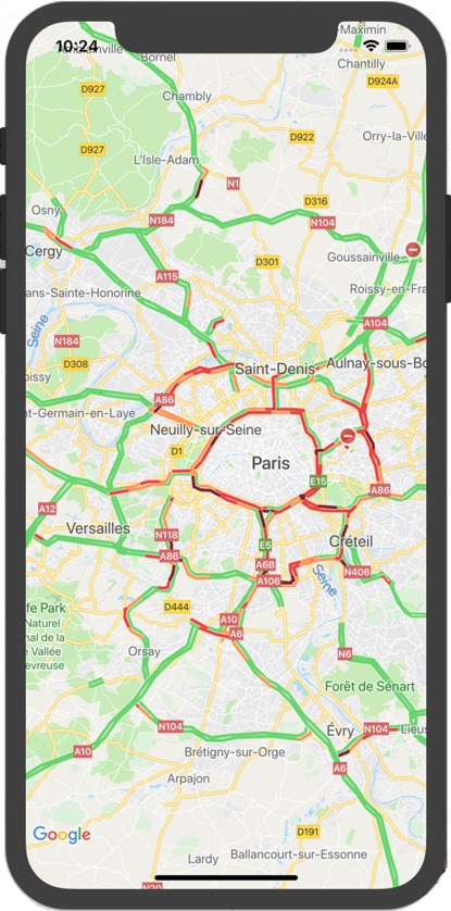 Una mappa di Google che mostra il livello di traffico