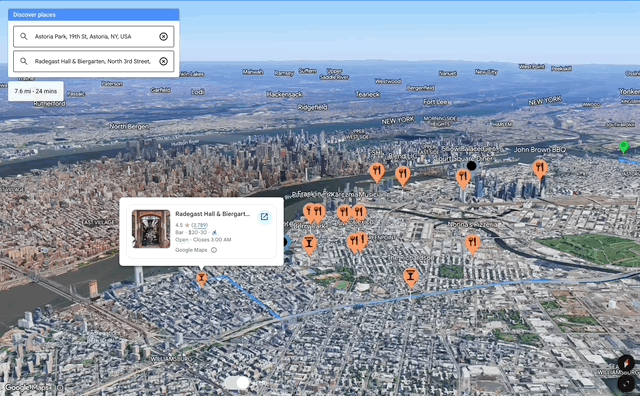 Example use case for place search and route finding.