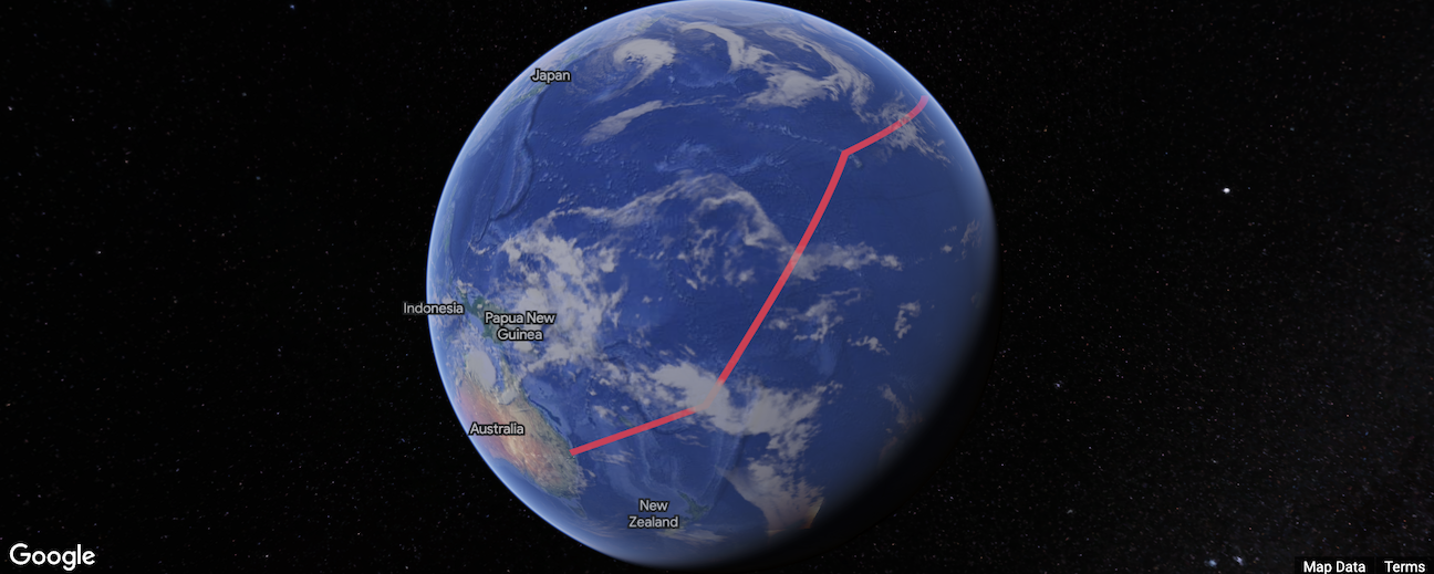 เส้นประกอบสีแดงบนพื้นผิวโลก