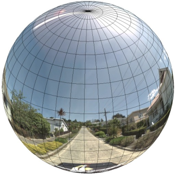 Sphère avec vue panoramique d&#39;une rue à sa surface