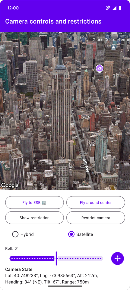 显示相机控件限制的地图视图