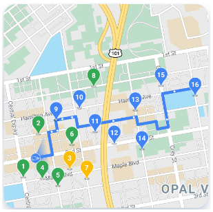 imagem mostrando várias localizações de veículos em um mapa