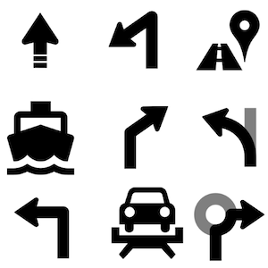 Una pequeña lista de íconos generados que proporciona el SDK de Navigation.