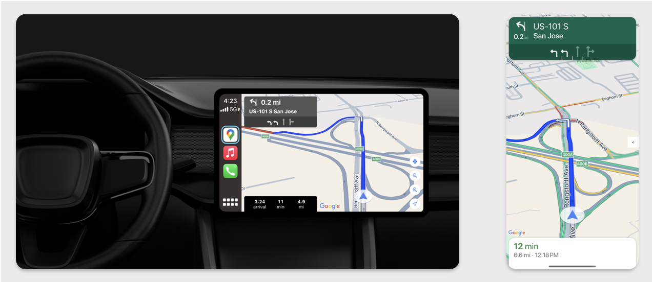 Die CarPlay- und Smartphone-Navigationsanzeigen