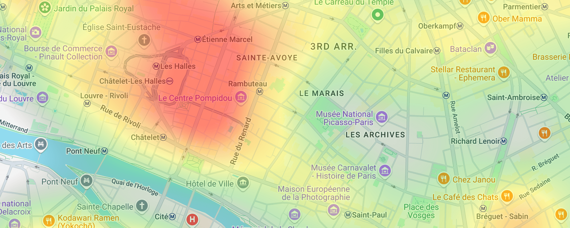 Carte de densité des restaurants en fonction du volume à Mountain View.