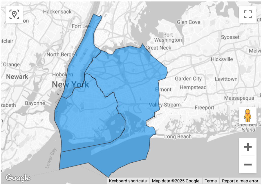نقشه پر شده برای فیلتر کردن فروشگاههای راحتی و خواربار در دسترس با ویلچر در شهر نیویورک.