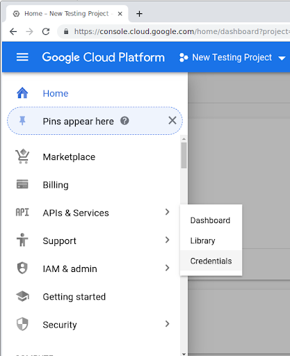 מעבר לכרטיסייה Credentials (פרטי כניסה)