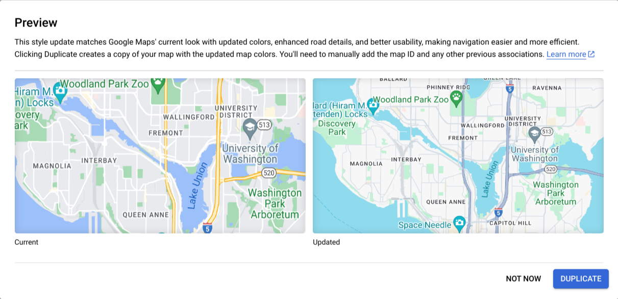 Obtén una vista previa de los cambios en el diseño de mapa heredado con un botón para duplicarlo