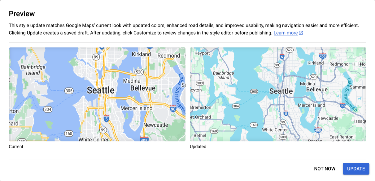 Vista previa de los cambios en el diseño de mapa con un botón para actualizar
