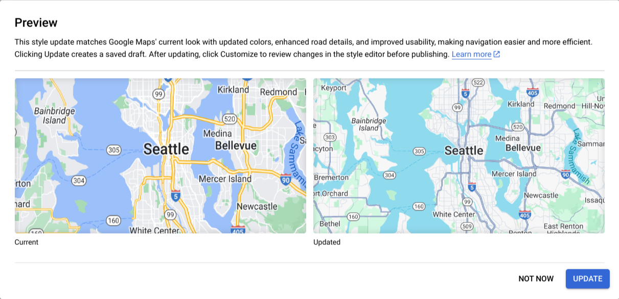 Prévisualiser les changements de style de carte avec un bouton pour mettre à jour