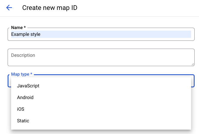 在地图 ID 页面上选择地图类型
