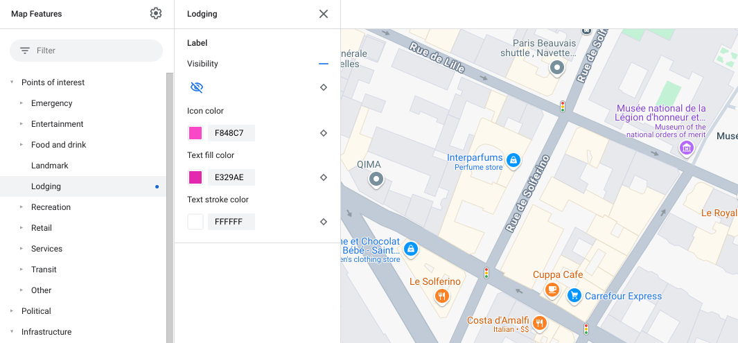 Si la configuración de visibilidad se encuentra desactivada para los alojamientos, los hoteles desaparecen