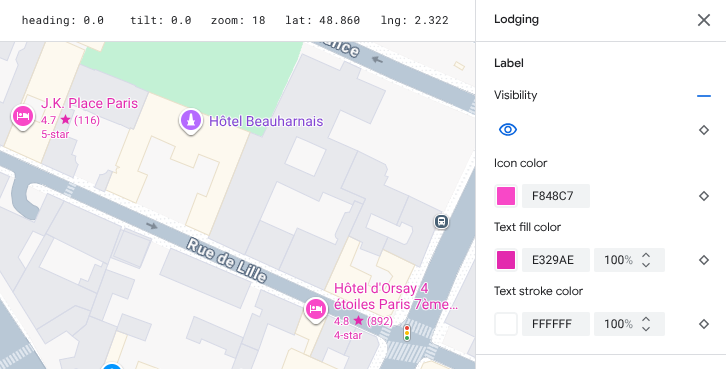 Die Sichtbarkeit für Unterkünfte ist aktiviert – Hotels werden angezeigt.