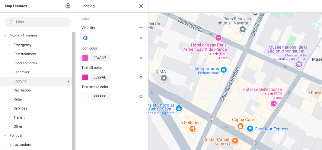 Si la configuración de visibilidad se encuentra activada para los alojamientos, los hoteles se muestran