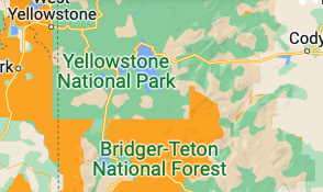پارک یلوستون به جای رنگ نارنجی انتخاب شده برای ذخیره‌گاه طبیعی، سبک نقشه پوشش گیاهی سبز را نشان می‌دهد