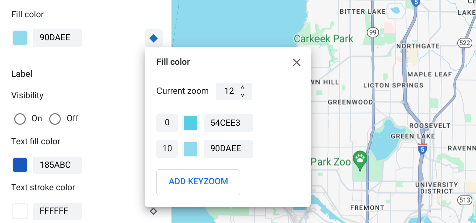 Menu yang menampilkan semua gaya zoom tombol dan pemilih untuk tingkat zoom saat ini