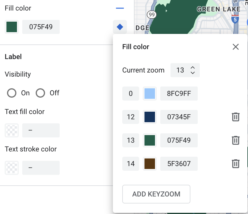 Para excluir um estilo de nível de zoom, selecione o ícone da lixeira