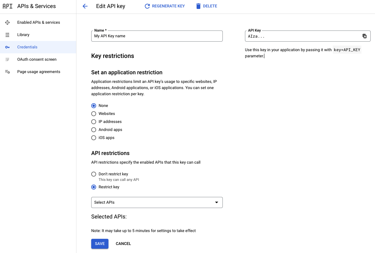 Membatasi API di halaman Edit API key