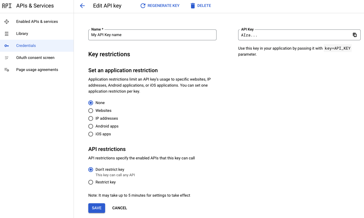 Modifica pagina della chiave API