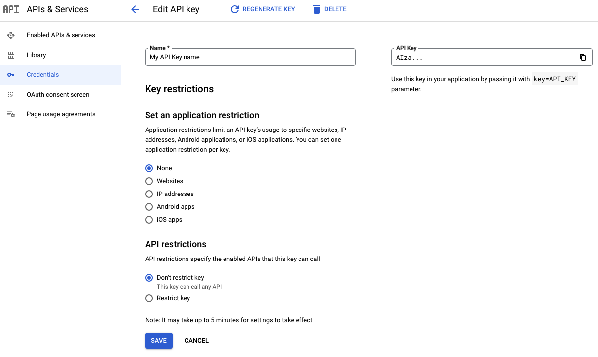 Page &quot;Modifier la clé API&quot;