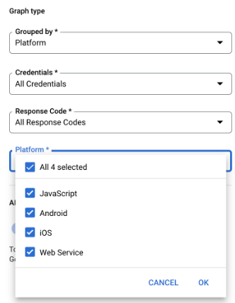 ตัวกรองแพลตฟอร์มจะปรากฏขึ้นเมื่อเลือก API รายการเดียวเท่านั้น