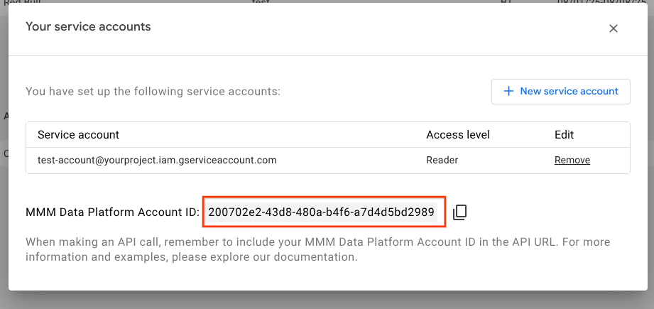 Copy the MMM Data Platform Account ID