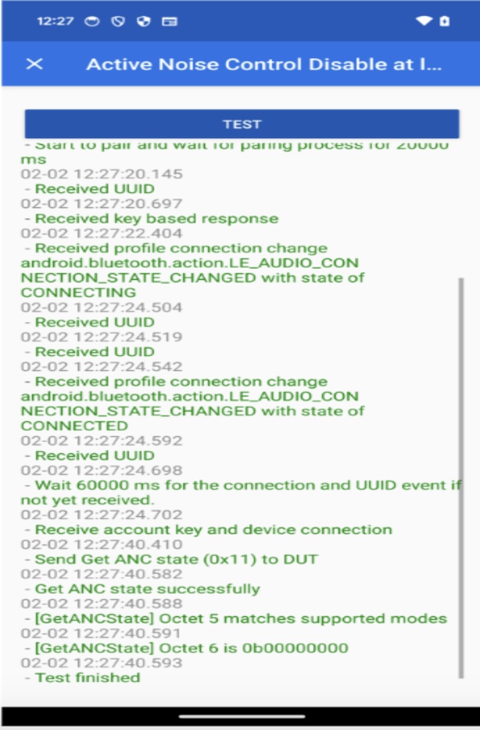 इस इमेज में, ANC बंद करने की सुविधा की जांच के दौरान मिली सफलता को दिखाया गया है.