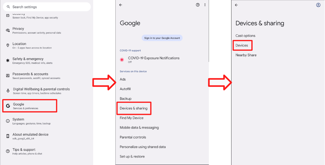 Cette figure montre comment trouver l&#39;option &quot;Inclure les résultats de débogage&quot; pour un appareil connecté donné.