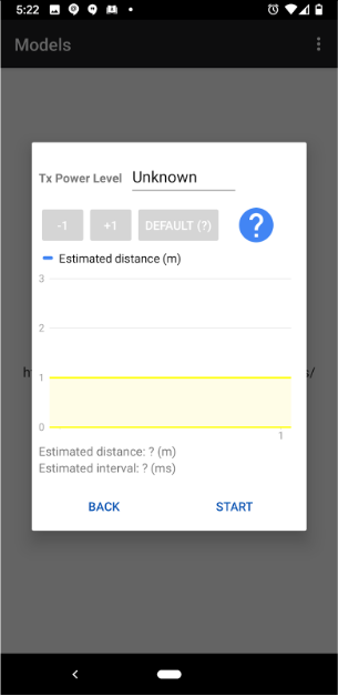 A página de teste mostra a distância estimada desejada em amarelo.