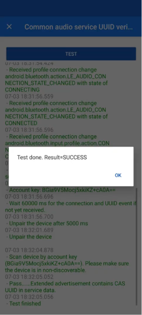 یک آزمون موفقیت آمیز نتایج Passing را در گزارش نمایش می دهد. A successful test displays Passing results in the log.