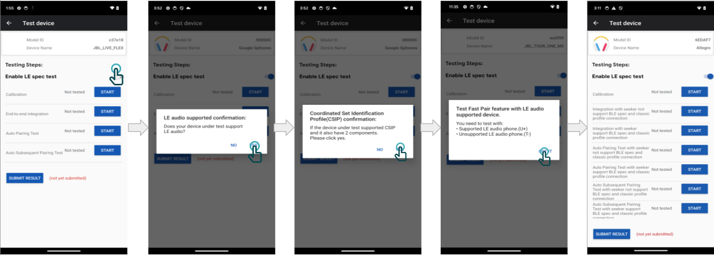 Pixel 휴대전화는 알려진 구성이므로 앱이 올바른 테스트 목록을 채울 수 있습니다.