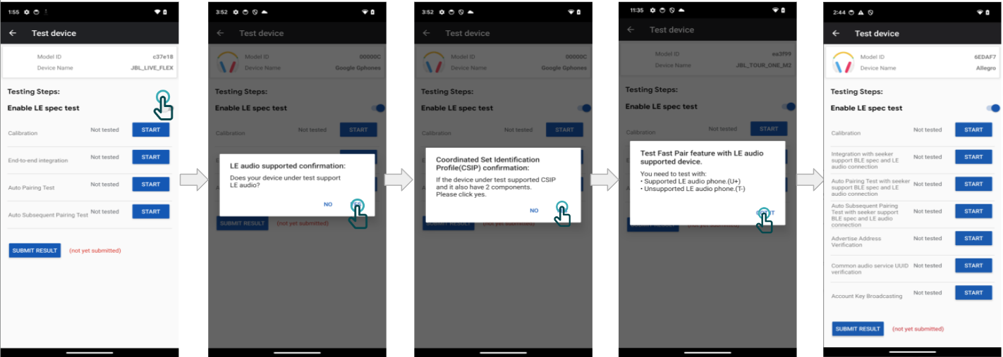 L&#39;app può compilare l&#39;elenco di test corretto perché gli smartphone Pixel sono una configurazione nota.