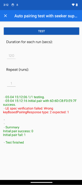 این برنامه یک خطای KeyBasedPairingResponseType را در آزمون E2E Integration نشان می دهد. The app shows a KeyBasedPairingResponseType error in the Auto Pairing and Auto Subsequent Pairing tests.