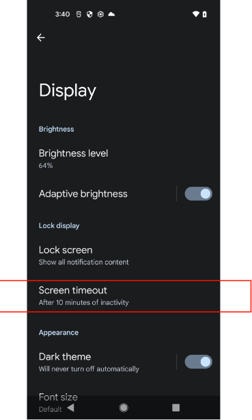 Figura 10: Se muestran las opciones de la pantalla del dispositivo secundario que permiten un tiempo de prueba suficiente para el dispositivo principal.