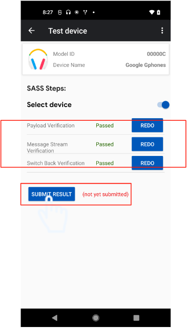 The submittal process begins by pressing the 'SUBMIT RESULT' button.