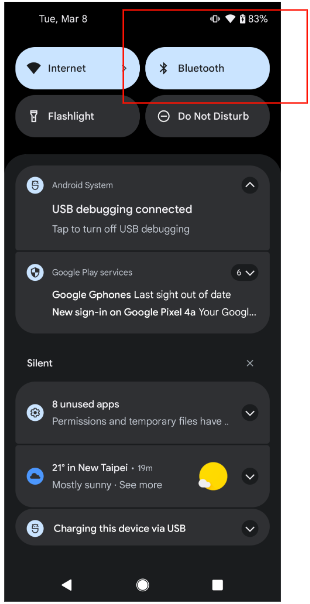 Figure 24: This shows an example of how to toggle the Bluetooth settings.