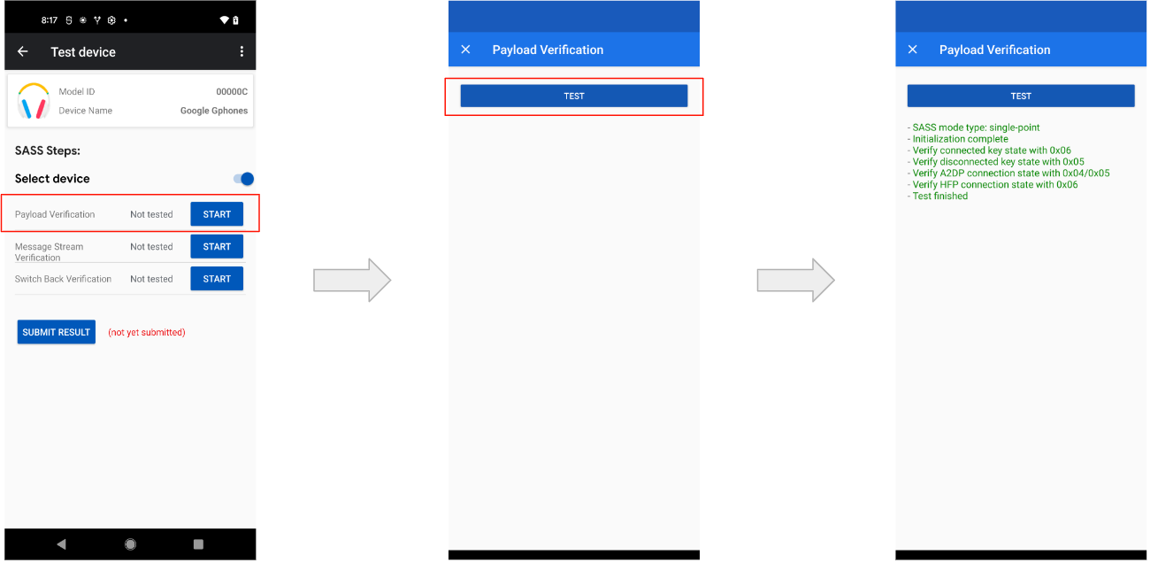 Gambar 8: Ini menunjukkan hasil pengujian verifikasi payload untuk contoh perangkat.