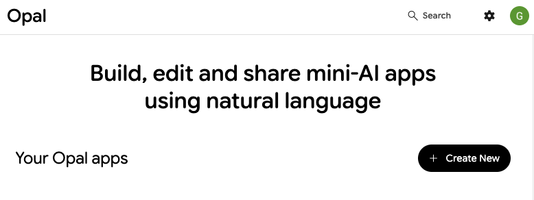 Create New button creates a new Opal app