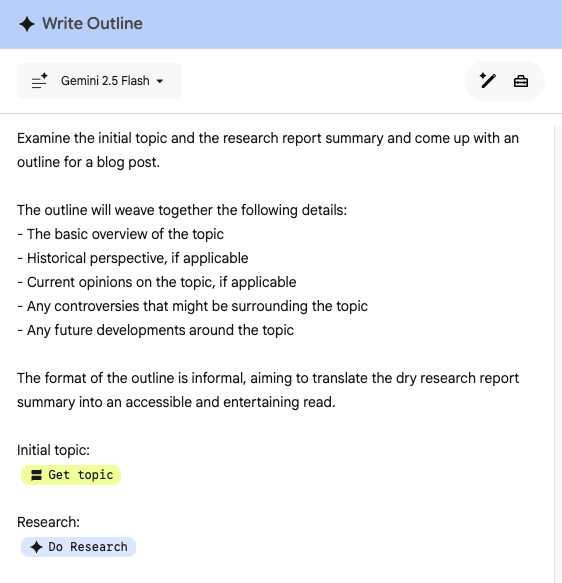 The prompt editor including references to other steps